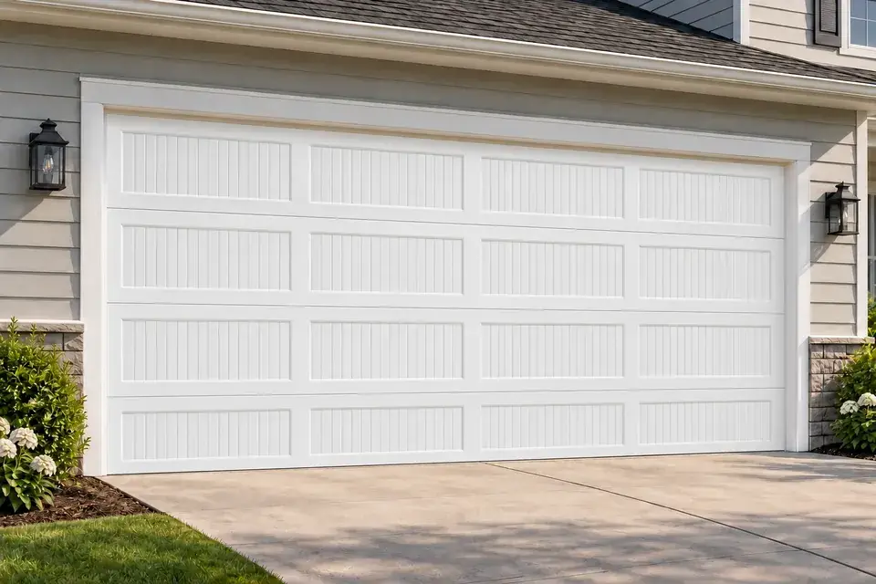 Beadboard long panel garage door in White