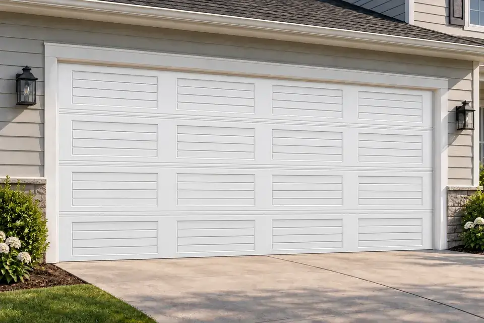 Louver four slat garage door in White
