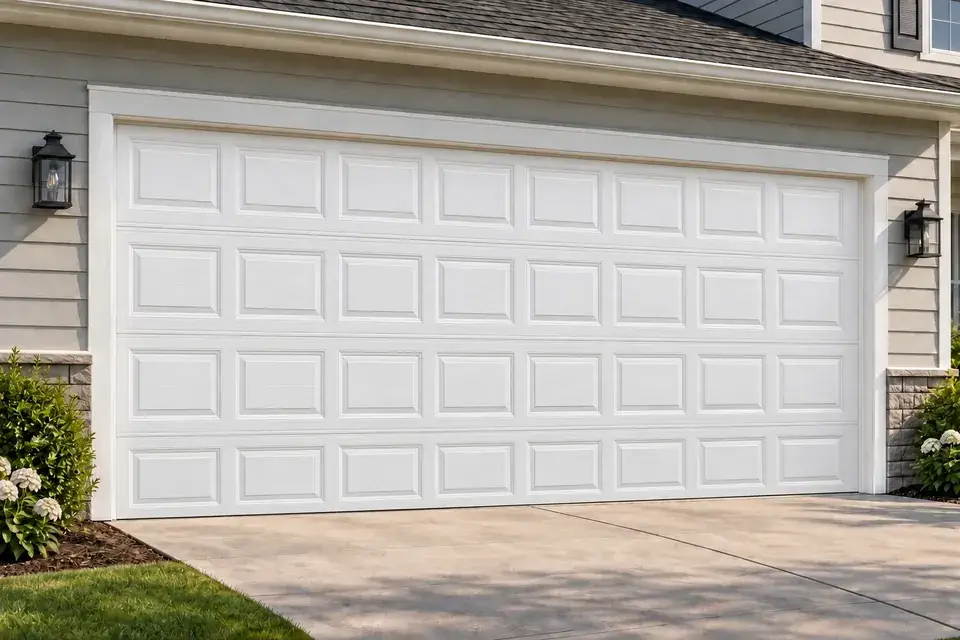 Raised short panel garage door in White