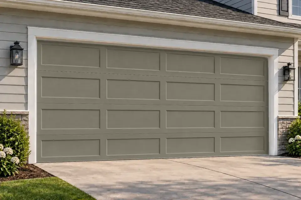 Recessed long panel garage door in Terrastone