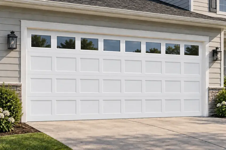 Garage door with short windows in White